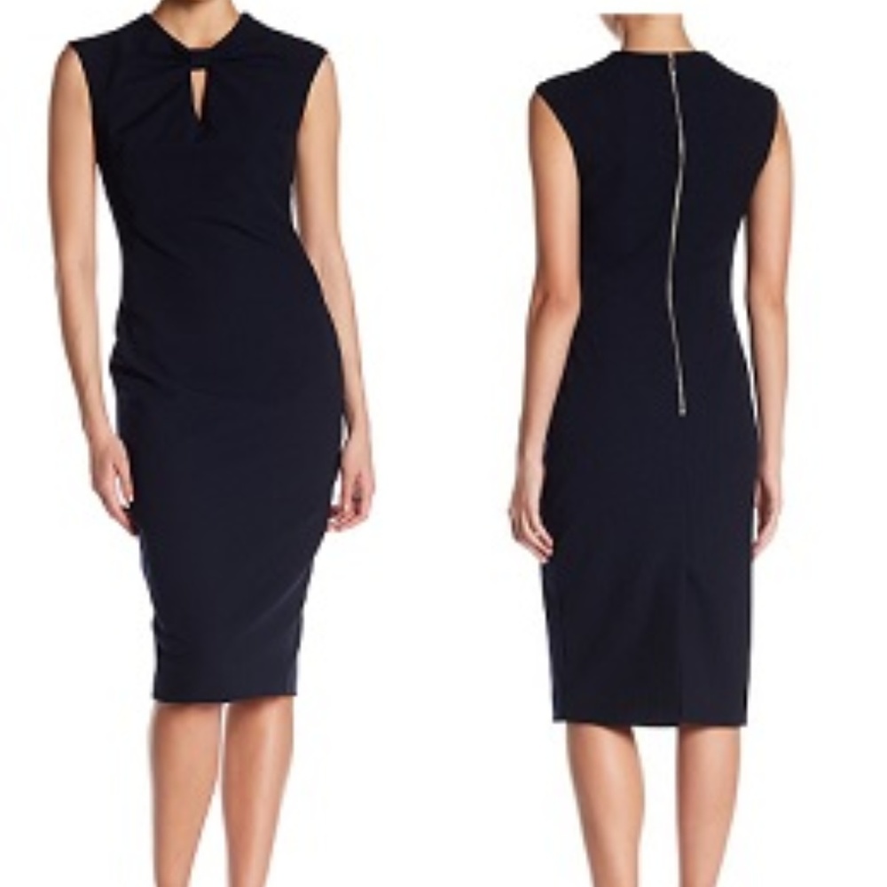 Ted Baker Navy Sleeveless Midi Sheath Dress with Back Zip